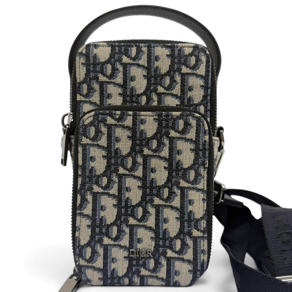 DIOR Homme 2OBCA326YSE Canvas Leather Oblique Rider Micro Pouch Shoulder Bag,...